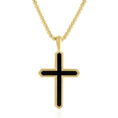 Elevate your accessory collection with this striking black onyx cross pendant, masterfully crafted in vermeil. It's not just an accessory, it's a statement, perfect for the discerning man looking for elegance that effortlessly complements any style.Never complicated and authentically you, Wilkes & Forge celebrates genuine self-expression and modern simplicity, designed for the man who confidently stands out with his individual style. | Men's Black Onyx Cross Pendant Necklace | Vermeil | Yellow | Size 24" | Wilkes & Forge Luxury Black Cross Pendant Necklace, Spiritual Onyx Cross Jewelry, Black Cross Pendant For Formal Occasions, Elegant Black Cross Pendant Necklace, Elegant Black Pendant Cross Necklace, Elegant Black Cross Necklace Gift, Black Cross Pendant Jewelry Gift, Black Spiritual Cross Jewelry, Elegant Black Crucifix Jewelry