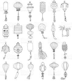 the chinese lanterns are drawn in black and white