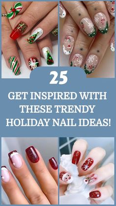 Nail For Christmas Holiday, Christmas New Years Nail Designs, Red Green Gold Nails Christmas, Popular Christmas Nails 2024, Best Christmas Nails Design, Christmas Theme Acrylic Nails, Christmas Stocking Nails, Christmas Nails Santa And Reindeer, Red White And Green French Tip Nails