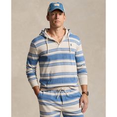 Ultrasoft and lightweight this stripe-print hoodie is made with cotton French Terry that’s washed for a perfectly broken-in look and feel. Casual Striped Sweatshirt For Loungewear, Casual Striped Loungewear Sweatshirt, Casual Striped Hoodie With Ribbed Cuffs, Casual Striped Hoodie Sweatshirt, Casual Striped Hoodie With Drawstring Hood, Striped Cotton Sweatshirt With Drawstring Hood, Ralph Lauren Cotton Hoodie With Drawstring Hood, Striped Cotton Hooded Sweatshirt, Ralph Lauren Casual Long Sleeve Hoodie