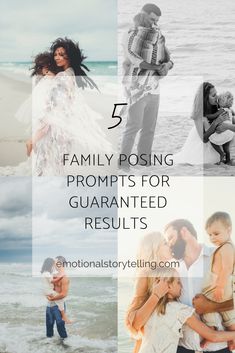 family posing on the beach with text overlay that reads 5 family posing props for quaranted results