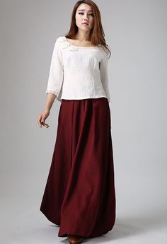 image 6 Bohemian Long Linen Maxi Skirt, Bohemian Linen Maxi Skirt, Bohemian Linen Maxi Skirt With Lined Detail, Relaxed Linen Maxi Skirt, Linen Maxi Skirt With Lining, Wine Red Skirt, Maxi Linen Skirt, Women Linen Clothing, Coat And Pants