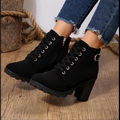 These Adorable Booties Have Never Been Wornonly Tried On. New Without Tags Cute Gold Detailing And Faux Suede Finish. Questions? Comment Below! Shein Must Haves, Heeled Booties Outfit, Shoes Shein, Shein Shoes, Ankle Sneakers, Booties Outfit, Chunky Heel Ankle Boots, Black High Heel Boots, Brown Suede Boots