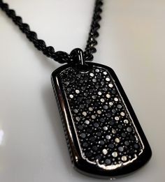 JV Dog Tag - Black Stud Necklace Mens Luxury Black Bling Jewelry, Luxury Black Iced Out Jewelry, Luxury Iced Out Black Jewelry, Black Bling Jewelry For Gifts, Mens Dog Tag Necklace, Sister Necklace Set, Stud Necklace, Smart Fashion, Necklace Mens