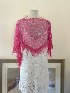 Lace poncho, Poncho top, Pink Poncho,Fringed,poncho, small Pretty semi sheer pale pink color 348 Lace poncho, Poncho top, Pink Poncho,Fringed,poncho, small One Size Spring Poncho With Tassels, Spring Poncho One Size With Tassels, One Size Tassel Poncho For Spring, Spring Poncho With Tassels, Spring Poncho With Tassels One Size, Spring Fringe Poncho One Size, Summer Shawl With Tassels, One Size Shawl Poncho For Spring, Pink Bohemian Poncho For Spring