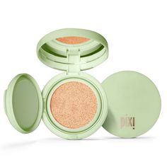 A brightening colour correcting tint to use all over the face for a superbly natural finish. The cushion compact makes it easy to use for fool-proof application. The sheer, buildable formula is subtly light reflecting, awakens and enlivens the complexion and imparts a demi-matte, skin-like-but-fresher finish. HOW TO: Use all over face to enliven complexion and diffuse away discoloration, focusing on areas that need brightening. Use under foundation or solo to even-out skintone. Blending puff inc Make Up Png, Cardboard Skincare, Product Skincare, Pixie Makeup, Pixi By Petra, Hydrating Makeup, Hello Glow, 2024 Wishlist, Pixi Beauty