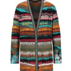 Ivko Woman New With Tags Coat Coatigan Cardigan Sunset Motif Schwarz Size Xl/42 European. Multi-Color Colorful Long Jacket. V-Neck. Button Down. Style # 211603.19 Purchased In Europe From An Ivko Woman Boutique. I Have Proof Of Authenticity. Authenticity Guaranteed. Multicolor V-neck Outerwear For Fall, Designer Jacquard Knit Cardigan For Fall, Multicolor V-neck Outerwear For Layering, Designer Jacquard Knit Winter Outerwear, Designer Long Sleeve Jacquard Knit Cardigan, Designer Jacquard Knit Winter Cardigan, Designer Long Sleeve Spring Cardigan, Designer Multicolor Winter Sweater, Multicolor Jacquard Knit Winter Outerwear