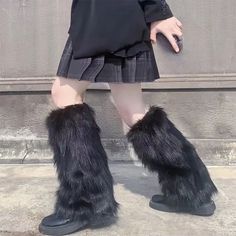 Furry Leg Warmers Y2K Goth White Faux Fur Leg Warmers Boot Covers Lady Cute Jk Knee-length Hipster Faux Fur Leg Warmers, Sock Fashion, Fur Leg Warmers, Boot Covers, Punk Boots, Fall Leggings, Leg Warmer, Y2k Goth, Warm Boots