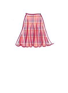 a skirt with pink and orange plaid on the bottom, in front of a white background