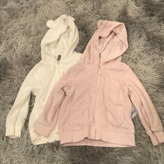 Included Are 2 Zip Ups. Both Have Hoods With Ear Detailing. White Is New With Tags. Pink Is Preowned. Smoke Free Home. Cute White Hoodie For Playtime, Month Colors, Kids Shirts, 12 Months, Ups, Pink White, Shirts Tops, Zip Ups, Kids Shop