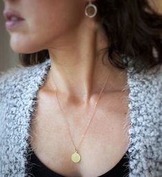 "The tiny circle pendant disc is weighted nicely despite it's small size. While the 14K gold filled chain is delicate looking, it is very strong and will hold up to everyday wear. This necklace is perfect as a gift, for a wedding or as a bridesmaids gift. Each necklace will arrive arranged on a keepsake card and enclosed in a matte black gift box - free \"bridesmaid thank you cards\" are provided as well. ►Chain is 1.4mm flat cable chain, pendant diameter is 12mm ►Model wearing 20 inch chain ►Me Cheap Round Charm Necklace With Chain, Luxury Gold Round Disc Necklace, Round Charm Necklace With Adjustable Chain, Lake Oswego Oregon, Princess Cut Diamond Earrings, Sterling Silver Diamond Earrings, Gold Circle Necklace, Large Pendant Necklace, Lake Oswego