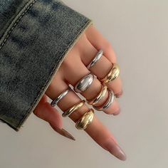 Rings Set - Gold And Silver Adjustable Thick Rings 8 Rings As Shown On Pictures Nwot Geometric Ring, Chunky Rings, Gold Ring Sets, Estilo Punk, Luxury Rings, Finger Rings, Rings Set, Water Drop, Women Vintage