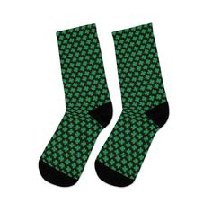 These fun Irish Shamrock Socks will complete your St Patricks Day Outfit and great for any St Pattys Day Pub Crawl or Shamrock Shuffle. These black and green Shamrock Dress Socks are super comfortable and can be worn any time not just on Saint Patricks Day. Click the pic to see more... shamrock socks outfit, irish socks st. patrick's day, saint patricks day clothes outfit ideas, shamrock shuffle outfit running #ontrendshirts #stpattysday #stpatricksdayoutfit #socks #crewsocks