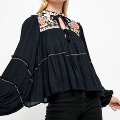 This Beautifully Embroidered Black Peasant Blouse Is Awesome, Unfortunately It Does Not Fit Me. New Without Tags. Thanks For Looking Vivid Color, Peasant Blouse, Boho Vibe, Women Clothing Boutique, Vintage Boho, Free People Tops, Boutique Clothing, Clothing Brand, Bell Sleeve Top