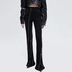 44511143067870|44511143100638|44511143133406 Flared Palazzo, High Waist Trousers, Loose Trousers, Female Fashion, Metal Zipper, High Waisted Trousers, Leg Pants, Wide Leg Pants, Cool Style