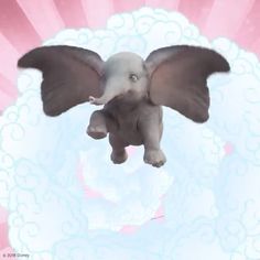 an elephant is flying through the air with its wings spread out and it's eyes wide open