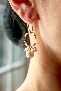 Mother of the Bride Jewelry Pearl Bridal Earring by laurastark, $72.00 Anniversary 14k Gold Filled Pearl Drop Earrings, Brass Jewelry With Pearl Charm For Weddings, Anniversary Brass Jewelry With Pearl Drop, Dangle Jewelry With Pearl Charm For Anniversary, Anniversary Pearl Charm Dangle Jewelry, Anniversary Dangle Jewelry With Pearl Charm, 14k Gold Filled Dangle Pearl Earrings For Anniversary, 14k Gold Filled Pearl White Wedding Earrings, Wedding Gold Plated Hoop Earrings With Pearl Drop