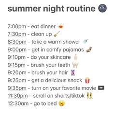 Summer Night Routine For Teens, Summer Night Routine Aesthetic, Perfect Summer Routine, Summer Routine Aesthetic, Night Routine Weekend, That Girl Summer Routine, Summer Routine For Teenagers, That Girl Night Routine, Healthy Summer Routine