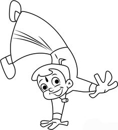 a coloring page with a cartoon character doing tricks