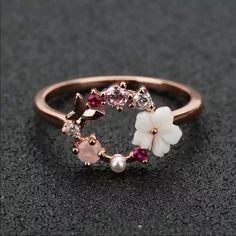 Rose Gold Plated Rose Gold Butterfly, Rose Gold Flower, Circle Ring, Gold Butterfly, Flower Ring, Gold Flowers, Wedding Rings For Women, Cute Jewelry, Womens Jewelry Rings