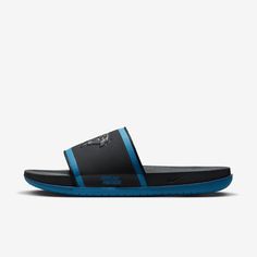 Cheer your team to victory in comfort with the Nike Offcourt (NFL Carolina Panthers) Slide. A cushy synthetic leather strap features your team’s logo, while an innovative foam midsole makes this slide so comfy, you’ll never want to take it off. Casual Slip-resistant Slides For Training, Nike Sporty Slip-resistant Slides, Fade-resistant Black Slides, Functional Black Slides For Streetwear, Black Synthetic Sport Sandals, Casual Sports Slides That Are Fade-resistant, Nike Leather Slides With Cushioned Footbed, Sports Slides With Cushioned Footbed, Slip-resistant Sports Slides