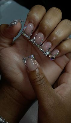 #blingnails #ducknails #butterflynails #shortnails #shortducknails Dimond Nails Acrylic, Short French Duck Nails, Silver Diamond Nails, Bling Duck Nails, Short Duckies, Unique Short Nails, Duck Nails Short, Short Stiletto Nails, Cc Nails