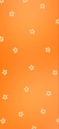 an orange background with small white flowers on the left side and yellow dots on the right side