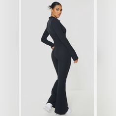 New With Tags No Thumbholes Trendy Black Jumpsuits And Rompers With Buttons, Black Overalls And Rompers With Buttons, Black Jumpsuits And Rompers With Buttons, Black Overalls With Buttons, Fitted Long Sleeve Bodysuit With Buttons, Button Up Jumpsuit, Pant Jumpsuit, Button Up, Pants For Women