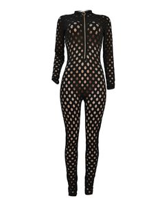 Product Title :SXY See Through Zipper Design Pierced Skinny JumpsuitProduct Measurements INCH Size US Size Sleeve Length Shoulder Bust Top Length S 4 33.5 inch M 6 35.4 inch L 8 37.4 inch XL 10 39.4 inch XXL 12 41.3 inch Product Measurements CM Size US Size Sleeve Length Shoulder Bust Top Length S 4 85cm M 6 90cm L 8 95cm XL 10 100cm XXL 12 105cm Product Details Style:Sexy Pattern Type:Pierced Element:See Through, Zipper Design Fit Type:Skinny Sleeve Length:Long Sleeve Neckline:Round Neck Fabric Black Party Bodysuit With Zipper Closure, Black Bodysuit With Zipper For Party, Black Jumpsuit For Night Out With Zipper, Black Jumpsuit With Zipper For Night Out, Black Jumpsuit For Night Out, Black Stretch Jumpsuits And Rompers With Zipper Closure, Black Stretch Jumpsuits And Rompers With Zipper, Save The Planet, 4 Inch