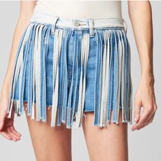 See Picture For Detailed Description Never Worn Trendy Medium Wash Festival Bottoms, Trendy Jean Shorts For Spring Festival, High Waist Bottoms With Frayed Hem For Festival, High Waist Fringe Shorts For Spring, High-waist Fringe Shorts For Spring, Spring High-waist Fringe Shorts, Festival Denim Blue Bottoms, Cotton Cutoff Bottoms For Festival, Cutoff Cotton Bottoms For Festival