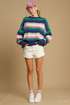 Description: The Coastal Breeze Striped Pullover is a perfect blend of casual comfort and timeless style. Made from a soft and breathable blend of 60% cotton and 40% acrylic, this sweater offers a cozy yet lightweight feel, ideal for layering in any season. The classic boatneck design adds a touch of elegance, while the striped knit pattern brings a laid-back, nautical vibe. Cut edges lend a relaxed, lived-in look, and the ribbed hem ensures a snug fit that keeps the sweater in place. Fit & Mode Coastal Breeze, Striped Pullover, Midi Maxi Dress, Knit Pattern, Striped Knit, Knit Patterns, Boat Neck, Summer Sale, Winter Collection