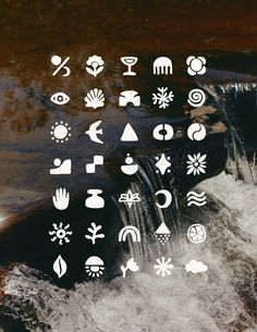 the water has many different symbols on it