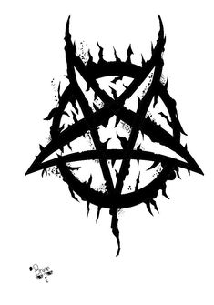 a black and white image of an inverted pentagramil with spikes on the side