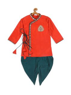 VASTRAMAY SISHU Boys Orange Embroidered Angrakha Mirror Work Kurta With Dhoti Pants A delightful choice for your little one, this Boys Orange Embroidered Angrakha Mirror Work Kurta With Dhoti Pants from VASTRAMAY SISHU is both stylish and comfortable, making it perfect for special occasions. Key Features Embroidered Angrakha Style Kurta Mirror Work Detailing Comes with Dhoti Pants Specifications Color: Orange Material: Cotton Sizes Available: 2T, 3T, 4T, 5T Material & Care 100% Cotton. Hand wash Festive Pant Set With Embroidered Border For Diwali, Festive Embroidered Border Pant Set, Embroidered Pant Set For Diwali, Traditional Festive Pant Set With Dori Work, Traditional Embroidered Pant Set For Festive Season, Traditional Embroidered Pant Set For Festive Occasion, Traditional Festive Embroidered Pant Set, Festive Dori Work Pant Set, Bollywood Embroidered Pant Set For Festivals