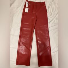 Nwt Aritzia Melina Pant High Waisted Vegan Leather Pants Size 6 Color Is Rosy Red Beautiful Pants!! They Just Don’t Fit Me Right Red Full Length Pants For Night Out, High Waist Red Pants For Fall, Red Pants For Night Out In Fall, Red Straight Pants For Night Out, Red Straight Leg Fitted Bottoms, Chic Red Straight Leg Bottoms, Red Fitted Straight Leg Bottoms, Red Fitted Straight Pants, Fitted Red Straight Pants