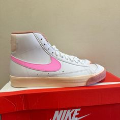 Nike Blazer Mid '77 Big Kids' Shoes White/Guava Ice/Jade Ice/Pink Spell Dz2900-100 Size Gs 7 Y ==~ Women 8.5 The Box Is Orginal But Has Some Damage Trendy Nike High-top Lace-up Sneakers, Retro High-top Sneakers For Spring, Nike Blazer Mid 77 Hot Pink, Trendy Nike Custom High-top Sneakers, Spring Custom High-top Sneakers With Contrast Sole, Retro High-top Spring Sneakers, Nike Custom Sneakers With Gum Sole For Spring, Spring Streetwear High-top Sneakers With Gum Sole, Nike Skate Shoes With Gum Sole For Spring