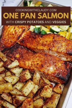 one pan salmon with crispy potatoes and veggies is the perfect side dish