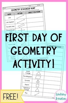 the first day of geometric activity for kids to practice their handwriting and writing skills with this free printable worksheet