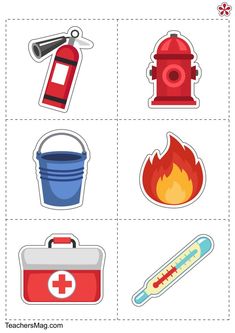 cut out pictures with different types of fire extinguishers