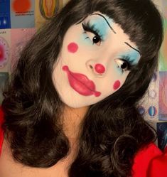 Clown Makeup On Men, Simple Clown Costume Women, Female Clown Costume Diy, Clown Halloween Costumes Cute, Red And White Clown Makeup, Female Clown Halloween Costume, Friendly Clown Makeup, Red And Blue Clown Makeup