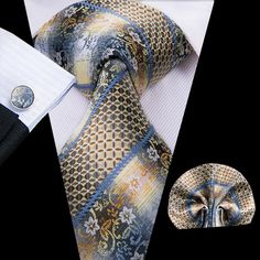 FEATURES Beautiful Eye-Catching Design High-Density Durable Fabric Perfect for Daily Dress, Business, Office, Meeting, Birthday, Wedding, Engagement, Ball Party and More Occasion. Comes in protective and simple packing, easy to wrap and ready to gift WHAT YOU GET Matching Necktie Matching Cufflinks Matching Pocket Square SPECIFICATIONS Material: 100% Jacquard Woven Silk Density of 1200 stitches Designer: Italian Necktie Size: 59.06''(150cm) in length and 3.35''(8.5cm) in width Handkerchief Size: Dress Business, Necktie Set, Ball Party, Office Meeting, Mens Fashion Inspiration, Work Boots Men, Cufflink Set, Mens Neck Ties, Tie Set