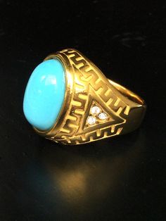 This is a very rare and perfect and unique magic ring made blue turquoise stone and silver gold plated, the power of the ring is to bring good luck and charm to the wearer. The ring showcases an elegant design with unique amulet style ring. It is great to get this ring for your loved one or treat yourself for a classic timeless style.  Ring US Size: 10,  Metal Type: silver gold plated,  Weight: 19.94 Gram (Approx.) The Belief about Blue Stone; 1. It's a very rare color. 2. It is the color of kin Gold Turquoise Ring For Formal Occasions, Formal Gold Turquoise Ring In Fine Jewelry Style, Formal Gold Turquoise Ring Fine Jewelry, Luxury Gold Turquoise Ring Perfect For Gift, Luxury Blue Turquoise Ring Gift, Luxury Gold Turquoise Ring As Gift, Unique Gold Turquoise Ring With Gemstone, Luxury Gold Turquoise Ring For Gift, Luxury Gold Turquoise Ring