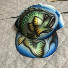 One Of A Kind, Handmade Airbrushed Ball Cap With Fish On It Air Brush, Ball Cap, Blue Green, Kids Shop, Color Blue, Fish, Green, Blue, Color