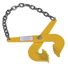 a yellow wrench with a chain attached to it