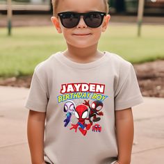 Custom Name Spiderman Birthday  Shirt, Birthday Boy Family T-Shirt, Birthday Boy T-Shirt, Birthday Spiderman Party T-Shirt, Spider Web Shirt Experience ultimate comfort with our high-quality, super-soft shirts! ✨ Crafted using top-tier vinyl and pressed with a professional-grade heat press for a premium touch. Before placing your order, check out our color and size charts. Since each shirt is custom-made to your specifications, returns or exchanges are only accepted for order issues. 🎨📐 We col Spiderman Birthday Shirt Boys 4, Spider Man Birthday Shirt For Birthday Party, Crew Neck T-shirt With Character Print For Birthday, Spider Web Shirt, Spiderman Birthday Shirt, Birthday Spiderman, Spiderman Party, Spiderman Birthday, Birthday Boy