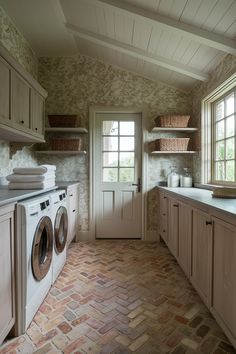 a washer and dryer in a small room