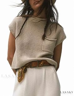 Lasaky - Knitted Sleeveless Sweater Vest with Pocket - Casual and Stylish Ribbed Turtleneck Vest Workout Office, Cap Sleeve Sweater, Sleeveless Sweater Vest, Sweater Vests, Sweater Tops, Cropped Pullover, Color Sweater, Vest Women, Legging Sport