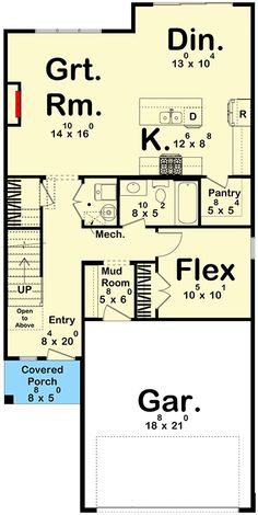 the floor plan for a small house with an attached kitchen and living room, as well as