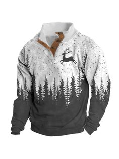 Men Hoodies, Men's Sweatshirt Christmas Tree Reindeer Stand Collar Buttons Daily Tops Red Snowflake Graphic, Christmas Outfit Men, Mens Ugly Christmas Sweater, Stand Collar Top, Cute Christmas Sweater, Graphic Print Sweatshirt, Sweatshirt Oversized, Men Hoodies, Ugly Christmas Sweater Funny