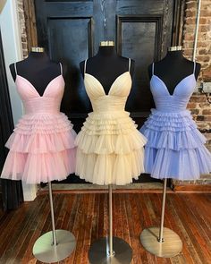 Multi-Tiered V-Neck Backless A-Line Short Party Dress Light Pink Cocktail Dress, Navy Blue Cocktail Dress, Champagne Prom Dress, Tulle Homecoming Dress, Dresses 2022, Red Homecoming Dresses, Pink Cocktail Dress, Short Party Dress, Mini Dress Formal